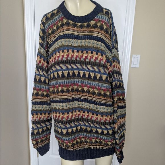 Vintage Sweaters - Vintage fisherman's knit cotton sweater  grandpa sweater